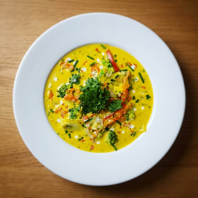 Mixed Subzi Coconut Curry W/Rice and Cranberry Naan.